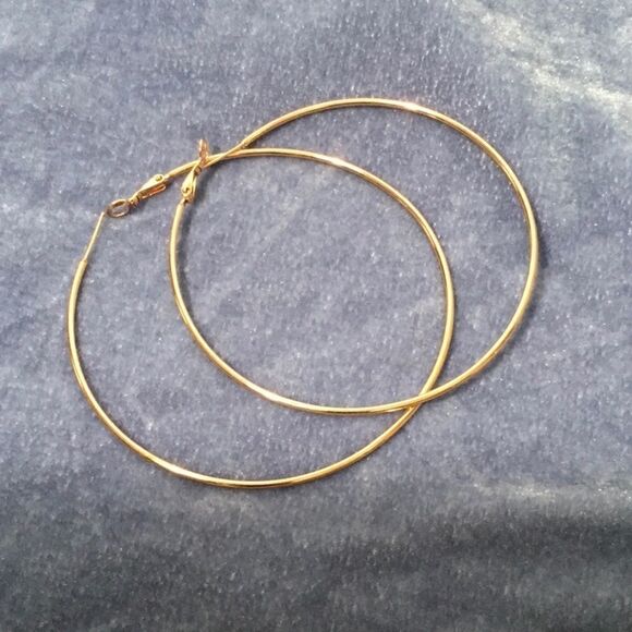 24KT Rose gold plated 3” hoop earrings. NWT - Picture 1 of 8